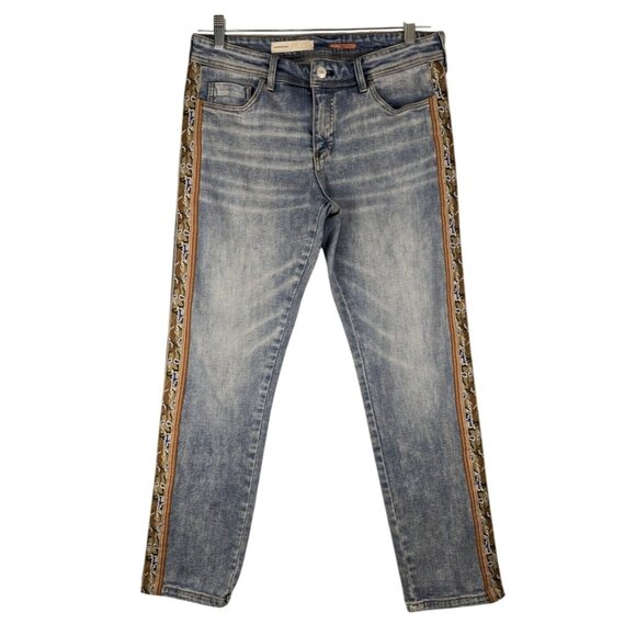 Anthropologie Pilcro Boyfriend Slim Camo Side Trim 30x29 Slim Denim Blue Jeans - Picture 1 of 11